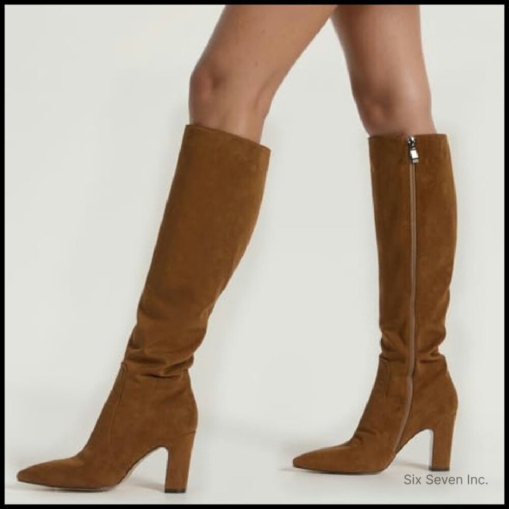 Knee High Boots Chunky Heel Pointed Toe Side Zipper Elegant Dressy Comfortable - Picture 3 of 8